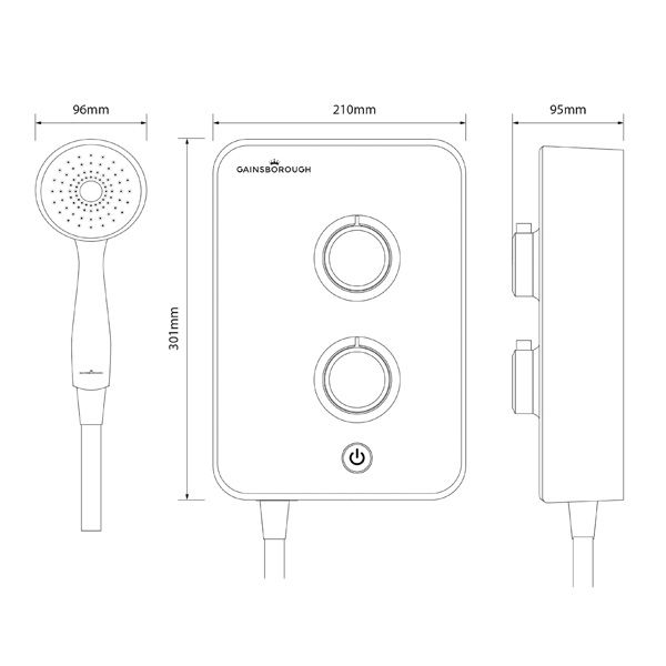 Slim Mono Electric Shower 9.5KW Polar White